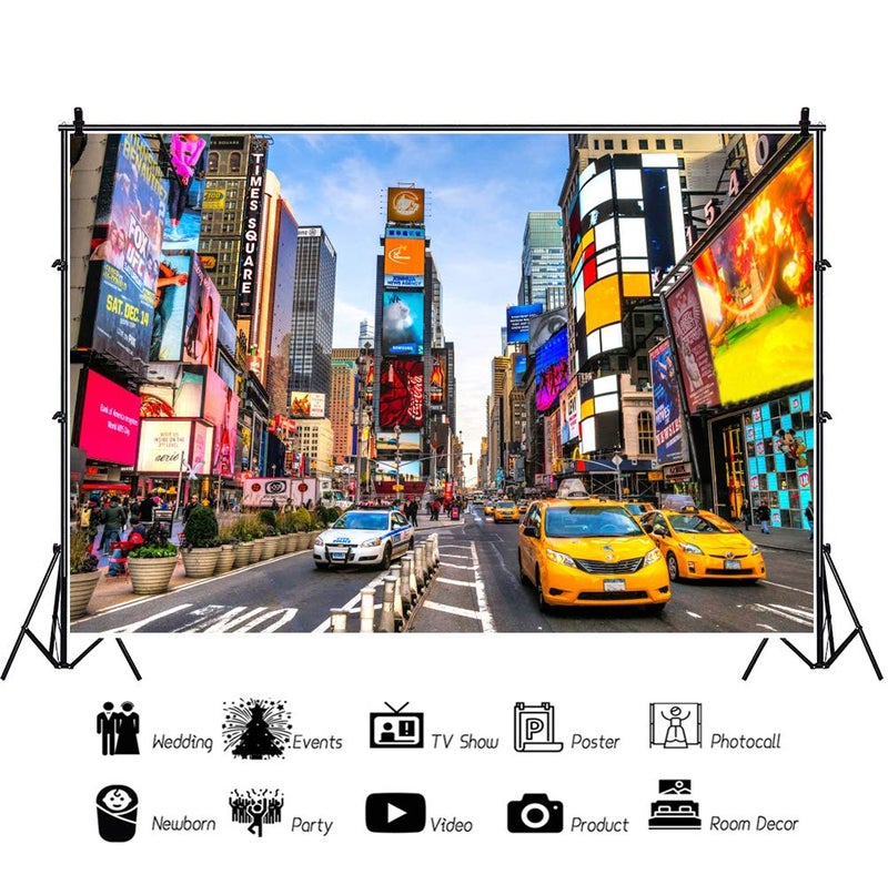 Laeacco 7x5ft New York Times Square Background NYC Time Square Taxi Buildings Vinyl Photography Backdrops Advertising Board New York Street Party Financial District Film Shooting Video Studio Banner - Image 3